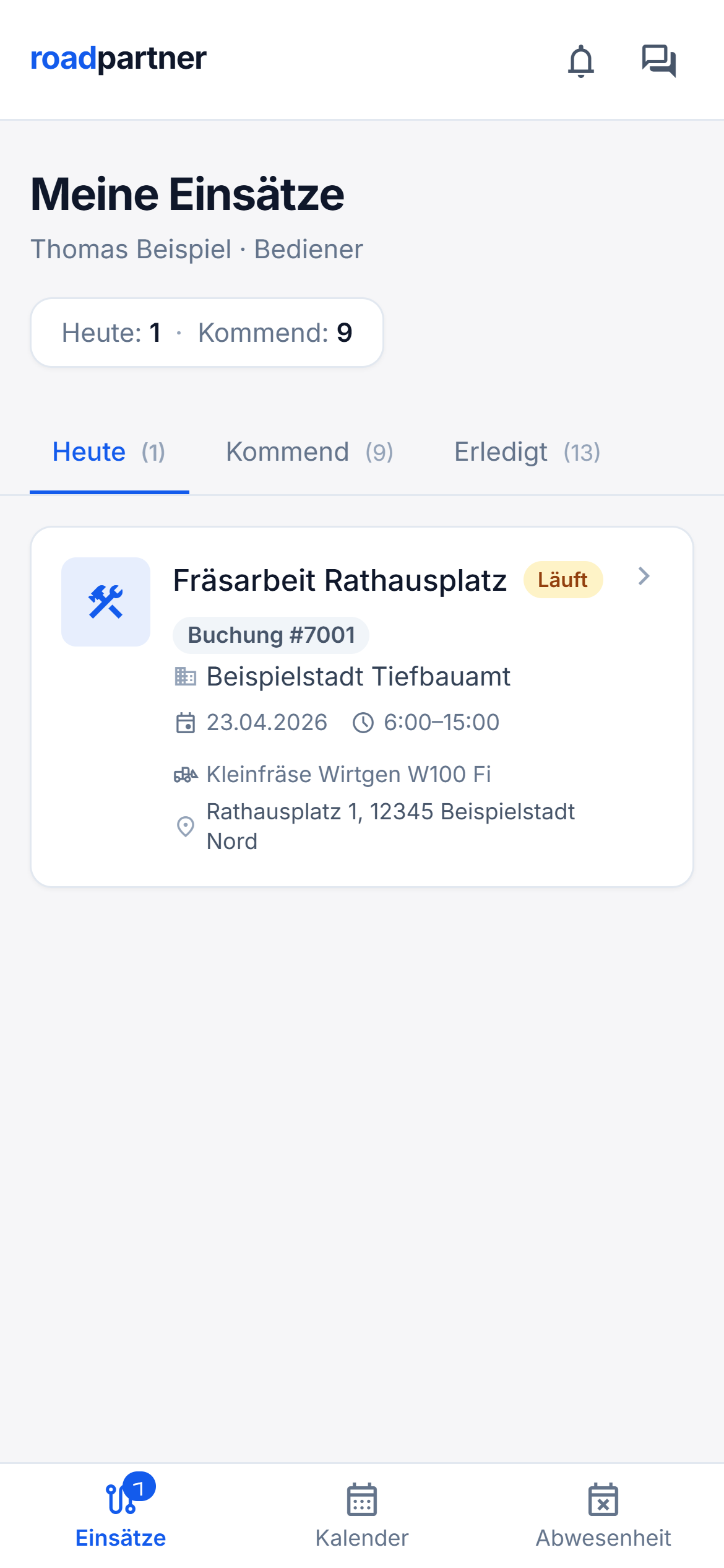 Bediener-App – Tagesliste auf dem Handy